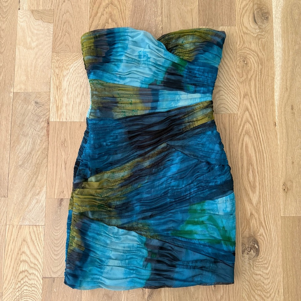 BCBG Winnie Strapless Dress Blue Teal Green Size 8